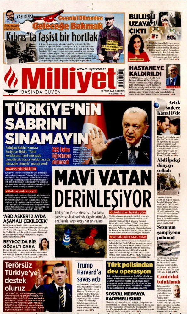 Το πρωτοσέλιδο της Milliyet Το πρωτοσέλιδο της Milliyet