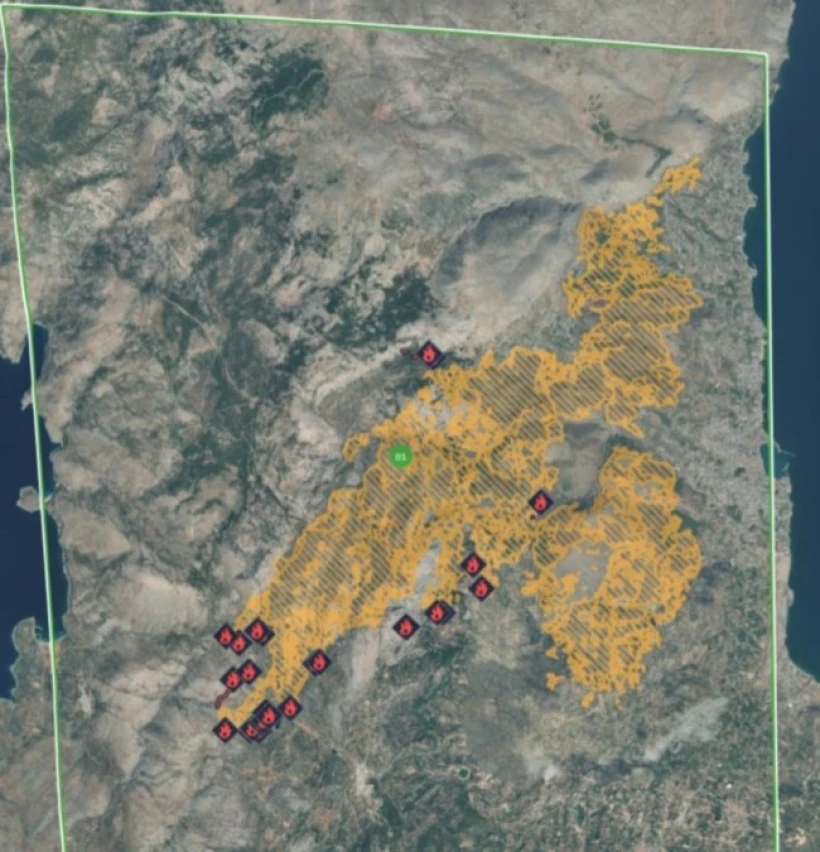 Η εικόνα από τις καμένες εκτάσεις στη Χίο, όπως αποτυπώθηκαν από το σύστημα Κοπέρνικος