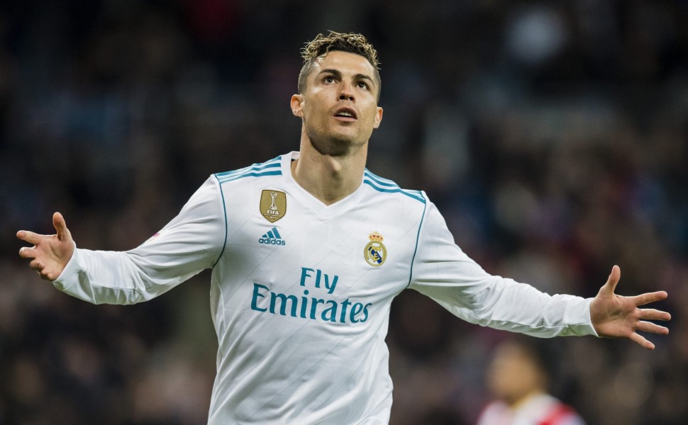 MADRID, SPAIN - MARCH 18: Cristiano Ronaldo of Real Madrid celebrates after scoring his goal during the La Liga 2017-18 match between Real Madrid and Girona FC at Estadio Santiago Bernabéu  on March 18 2018 in Madrid, Spain. (Photo by Power Sport Images/G