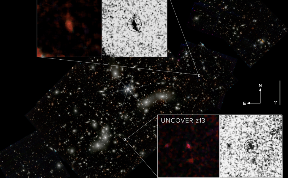 Φωτ: NASA, UNCOVER (Bezanson et al., DIO: 10.48550/arXiv.2212.04026) Insets: NASA, UNCOVER (Wang et al., 2023) Composition: Dani Zemba/Penn State