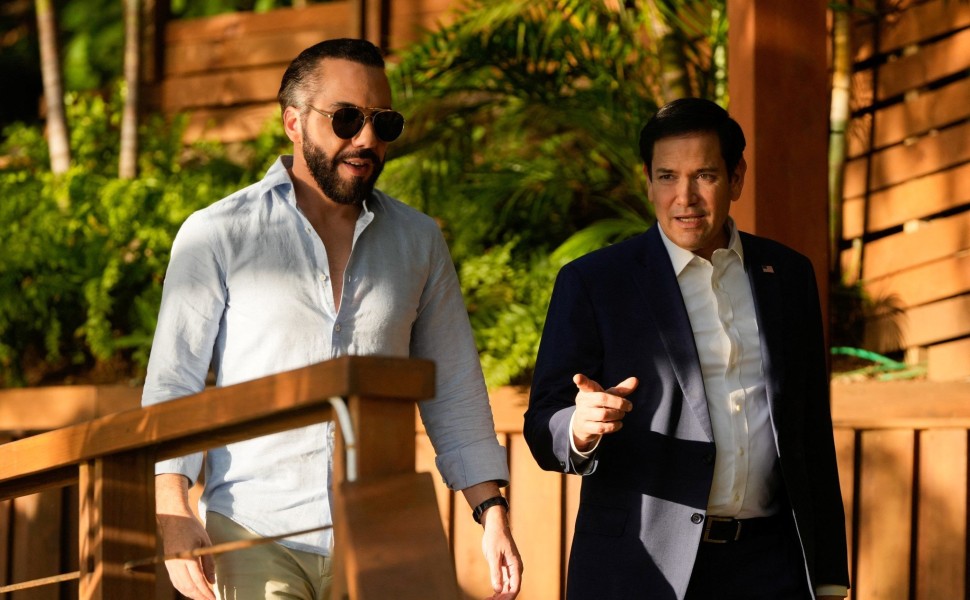 U.S. Secretary of State Marco Rubio meets with El Salvador's President Nayib Bukele at his residence at Lake Coatepeque, El Salvador, Monday, Feb. 3, 2025. Mark Schiefelbein/Pool via REUTERS