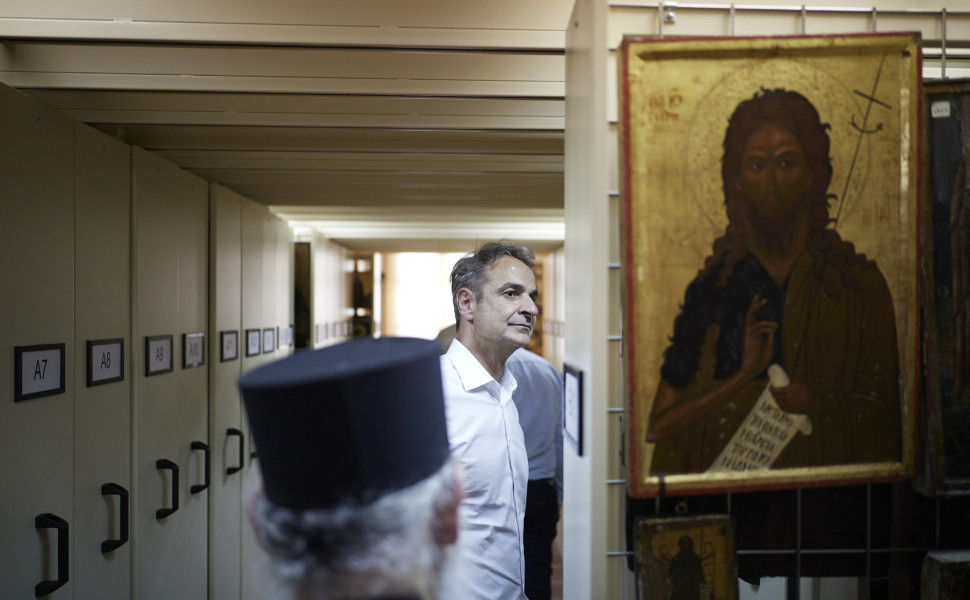 Ο Κυριάκος Μητσοτάκης στη Μονή Βατοπαιδίου στο Άγιο Όρος/ Γραφείο Τύπου Πρωθυπουργού